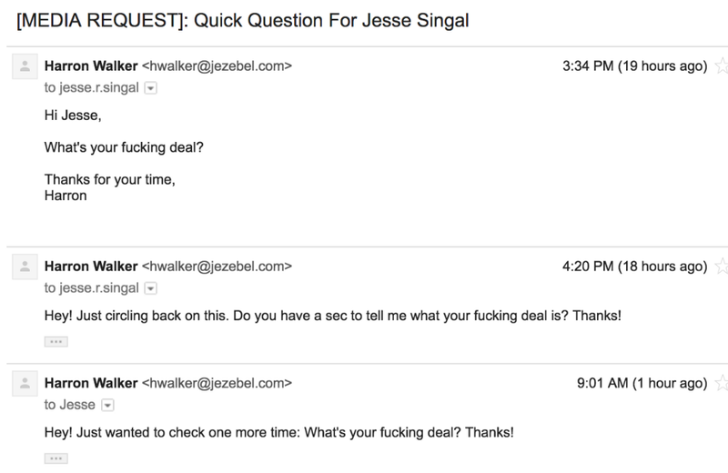 Illustration for article titled Jesse Singal Fired Back at Harron Walker